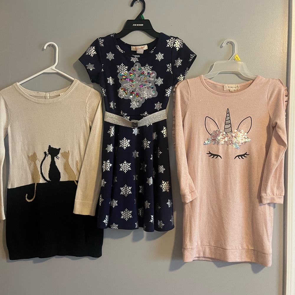 Btween Blue and White Casual Dress Short Sleeve Crew Neck